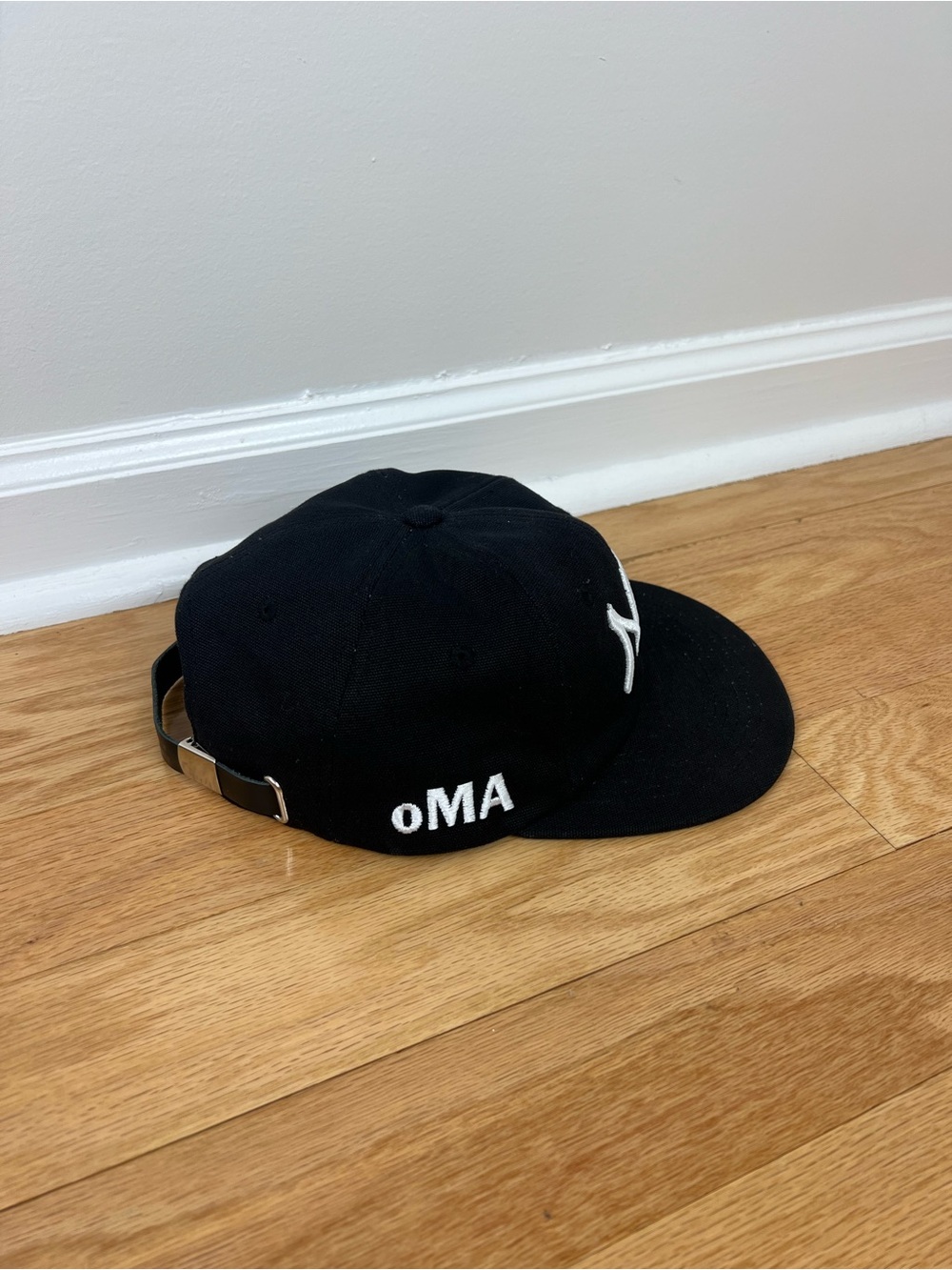 oMA Studios Black NY 5-Panel Hat with Teal Underbrim and Leather Strapback - Picture 4 of 8